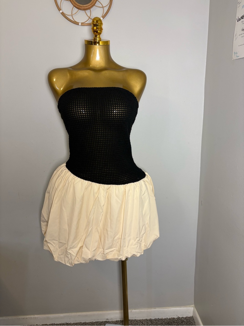 Strapless Black and Cream Party Dress - Elegant Two-Tone Fit